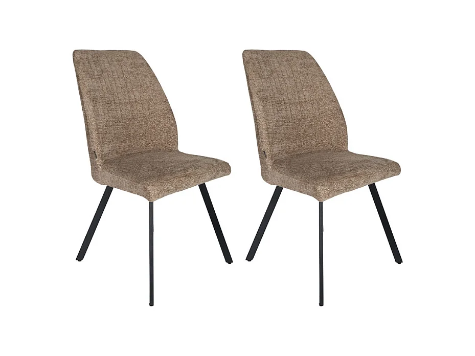 Lot 2 chaises en tissu marron doux et épais pieds métal noir - FUZO 2