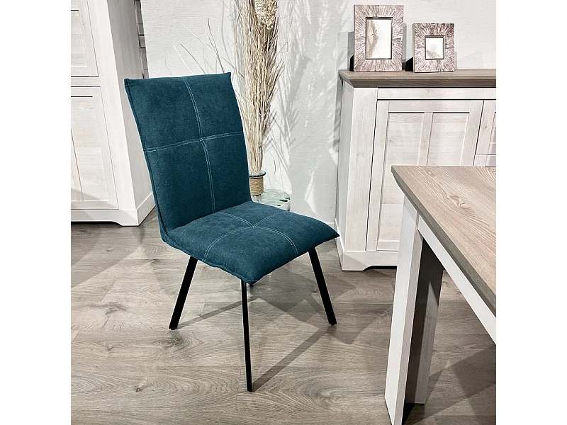 Lot 2 chaises tissu surpiqué bleu canard pieds métal – ARIA 2