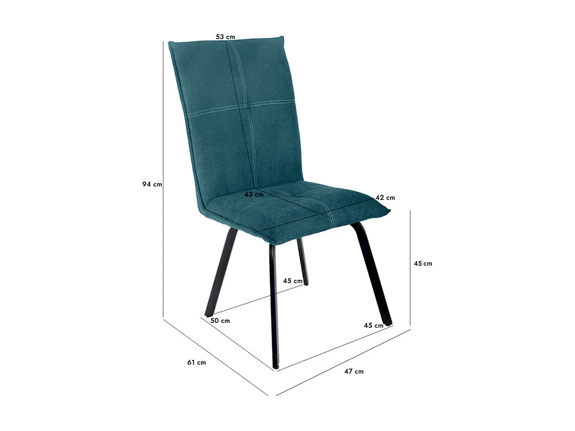 Lot 2 chaises tissu surpiqué bleu canard pieds métal – ARIA 2