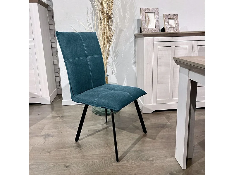 Lot 2 chaises tissu surpiqué bleu canard pieds métal – ARIA 2