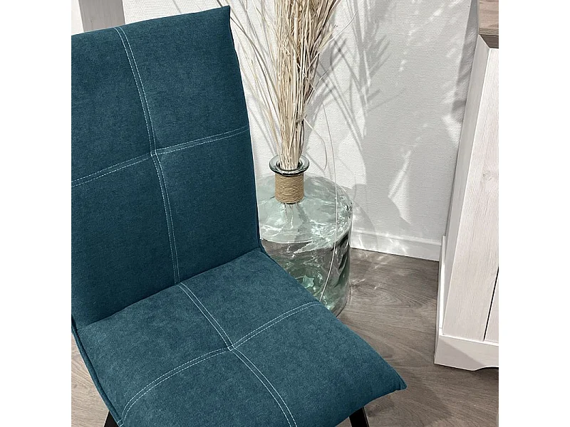 Lot 2 chaises tissu surpiqué bleu canard pieds métal – ARIA 2