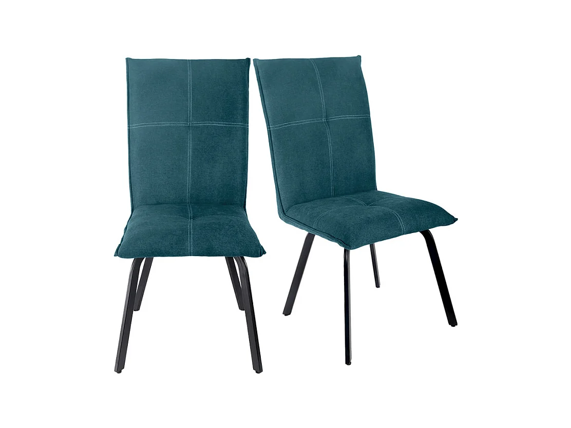 Lot 2 chaises tissu surpiqué bleu canard pieds métal – ARIA 2