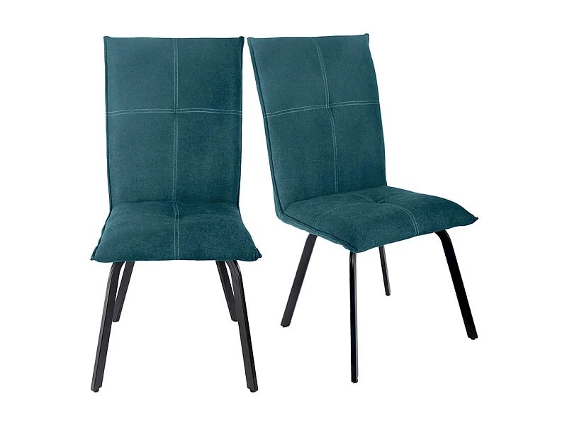 Lot 2 chaises tissu surpiqué bleu canard pieds métal – ARIA 2