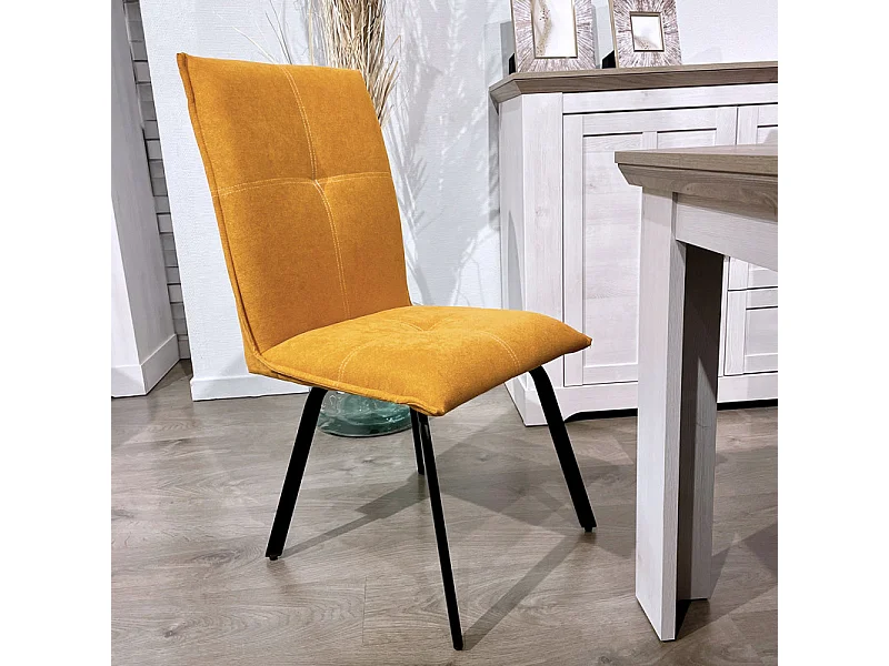 Lot 2 chaises en tissu surpiqué jaune pieds métal noir – ARIA 2