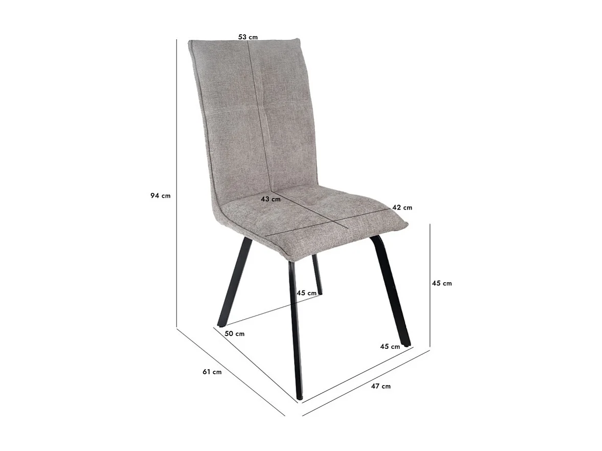 Lot 2 chaises tissu effet maille taupe et pieds métal noir – ARIA 2