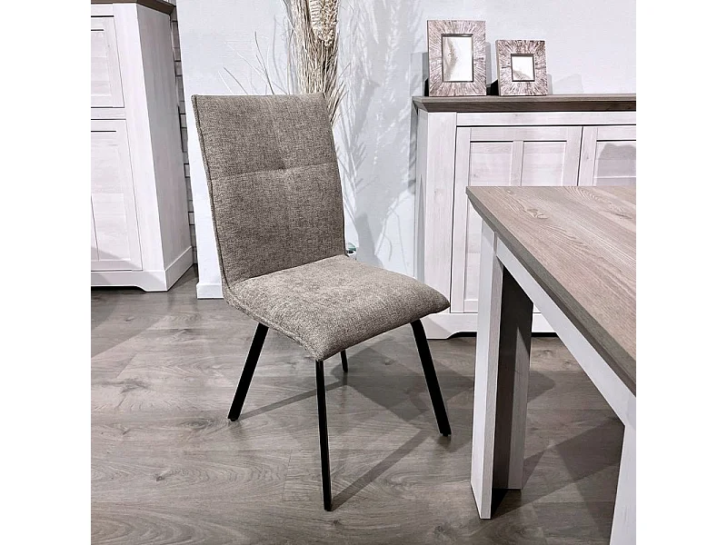 Lot 2 chaises tissu effet maille taupe et pieds métal noir – ARIA 2