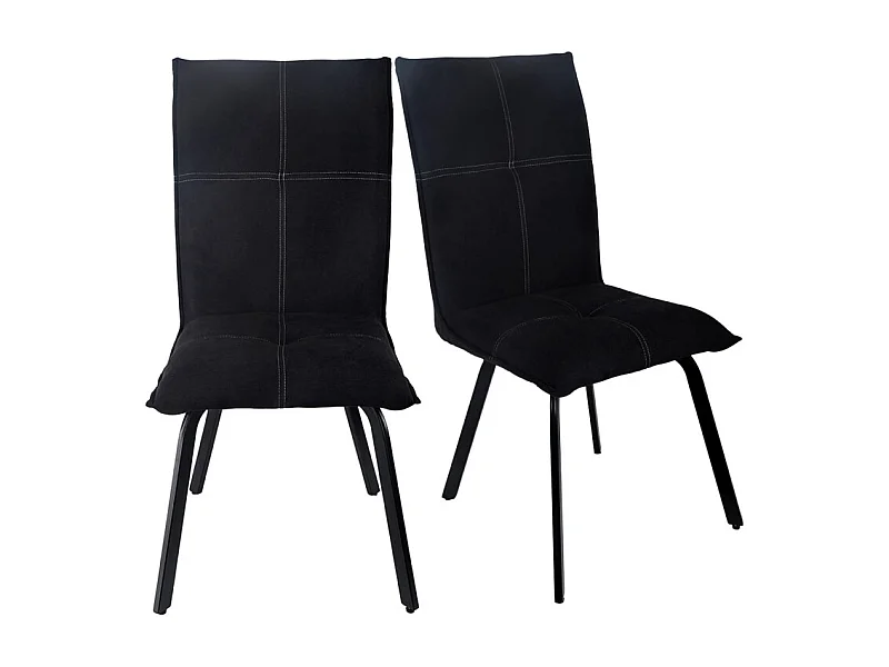 Lot 2 chaises en tissu surpiqué noir pieds métal noir – ARIA 2