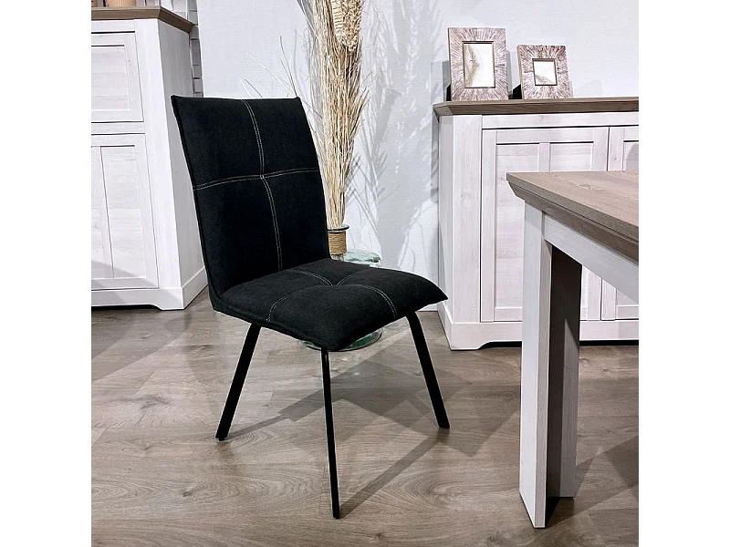 Lot 2 chaises en tissu surpiqué noir pieds métal noir – ARIA 2