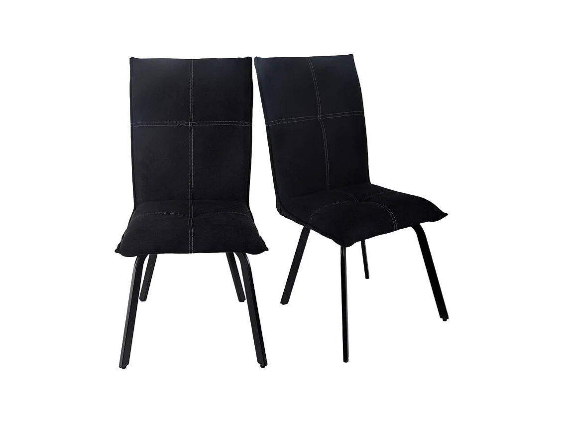 Lot 2 chaises en tissu surpiqué noir pieds métal noir – ARIA 2
