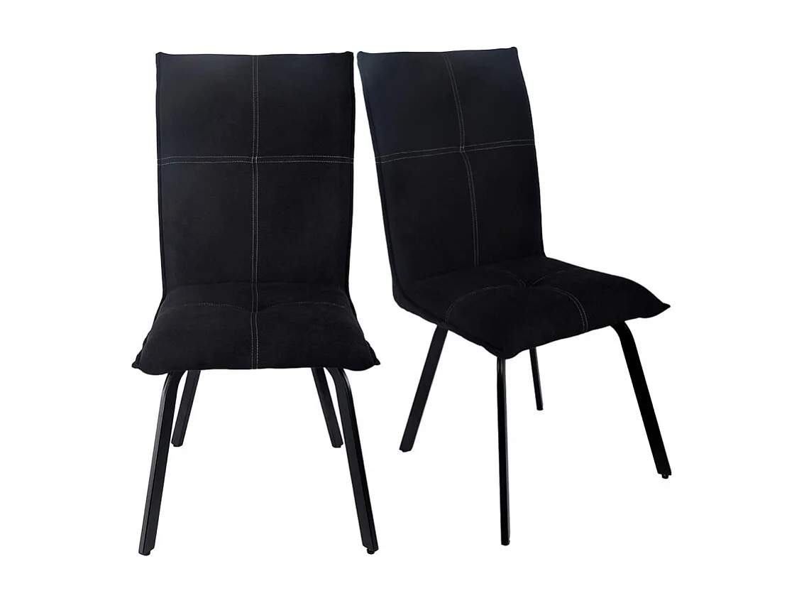 Lot 2 chaises en tissu surpiqué noir pieds métal noir – ARIA 2
