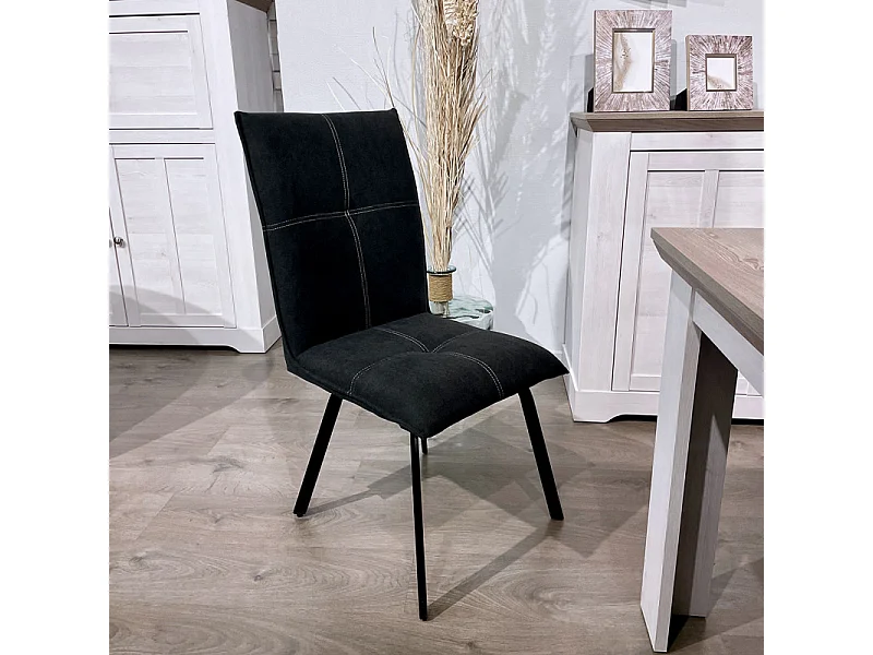 Lot 2 chaises en tissu surpiqué noir pieds métal noir – ARIA 2