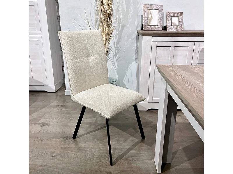 Lot 2 chaises tissu effet maille écru et pieds métal noir – ARIA 2