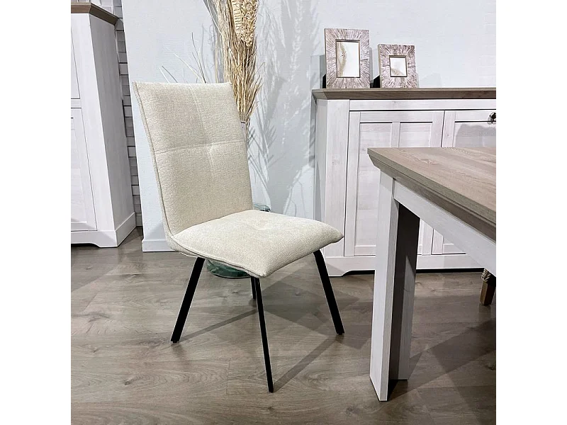 Lot 2 chaises tissu effet maille écru et pieds métal noir – ARIA 2