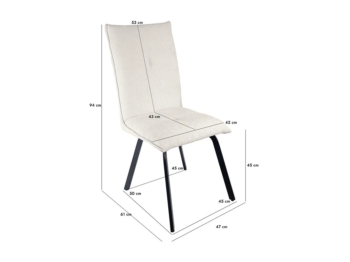 Lot 2 chaises tissu effet maille écru et pieds métal noir – ARIA 2