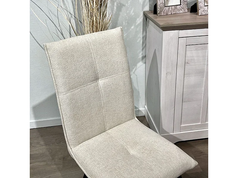 Lot 2 chaises en tissu surpiqué écru pieds métal noir – ARIA 2