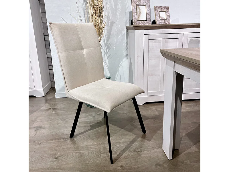 Lot 2 chaises en tissu surpiqué écru pieds métal noir – ARIA 2