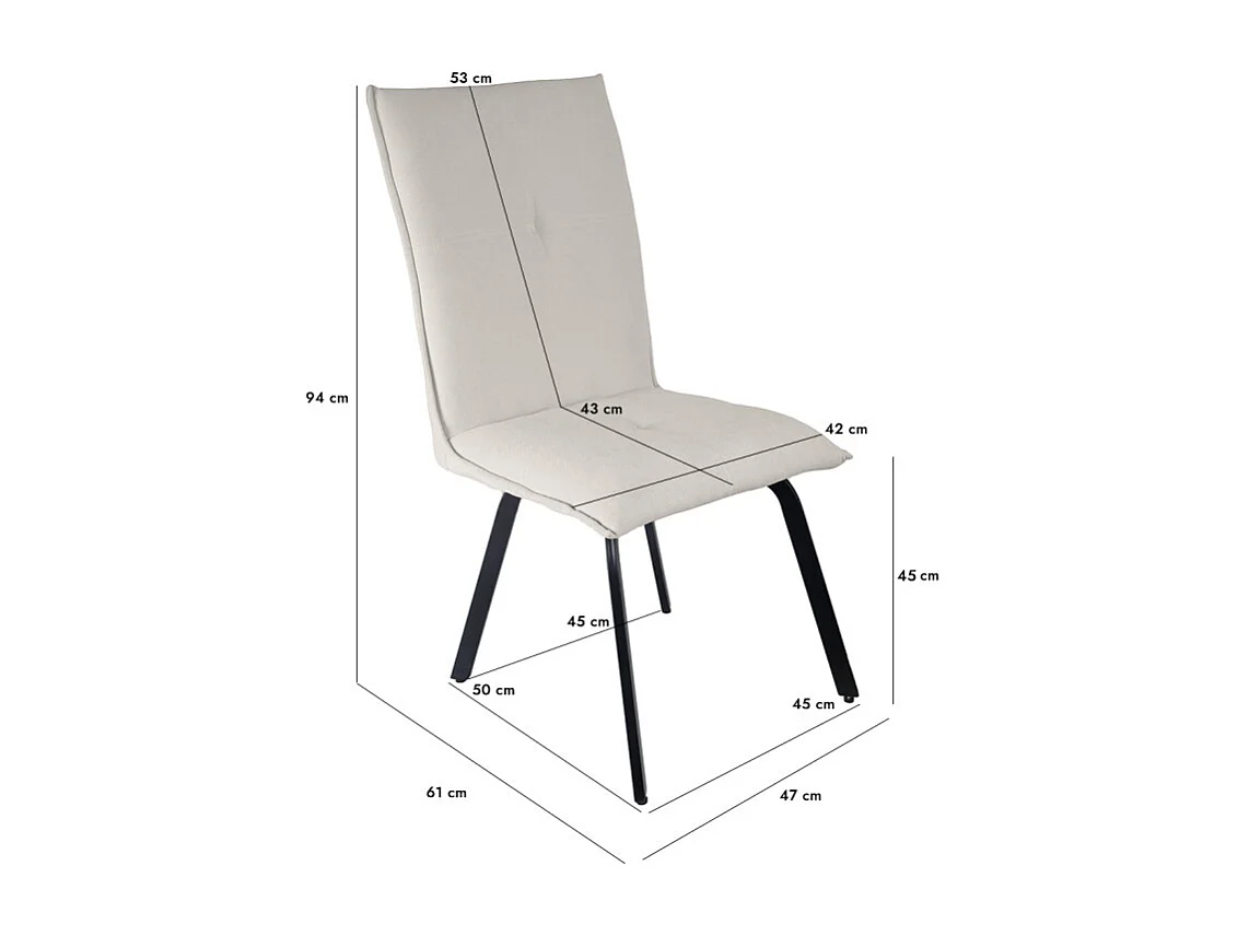 Lot 2 chaises en tissu surpiqué écru pieds métal noir – ARIA 2