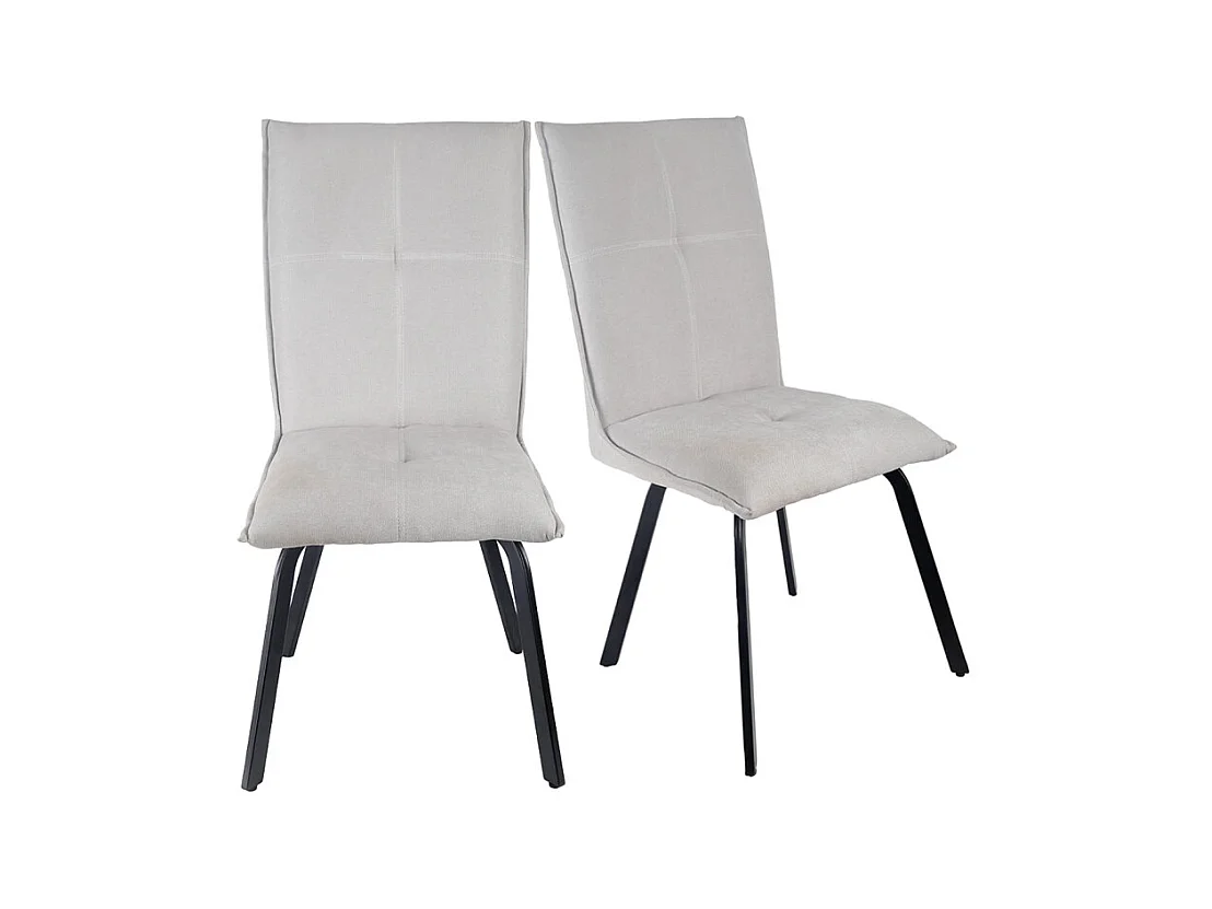 Lot 2 chaises tissu surpiqué gris clair pieds métal noir – ARIA 2