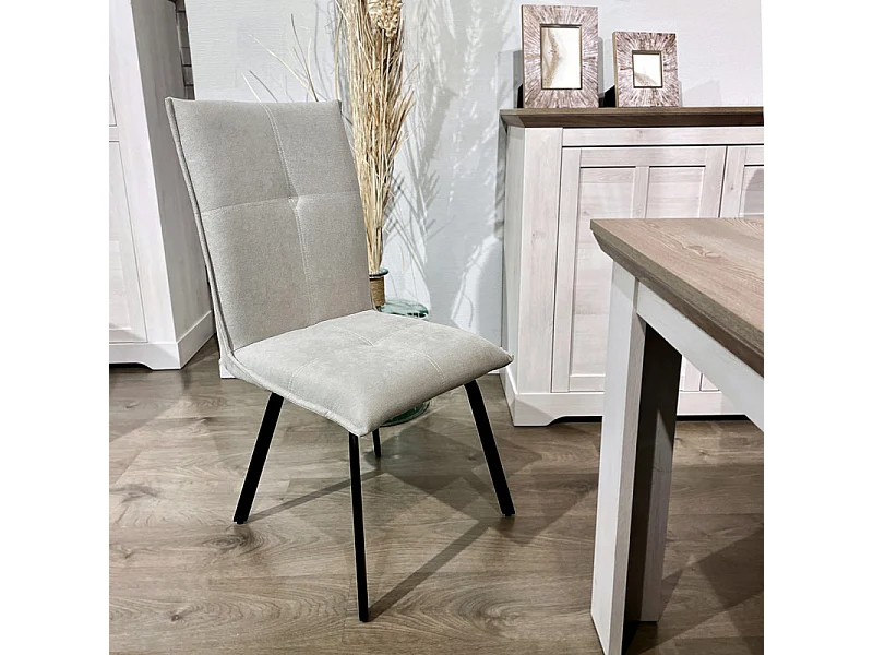 Lot 2 chaises tissu surpiqué gris clair pieds métal noir – ARIA 2