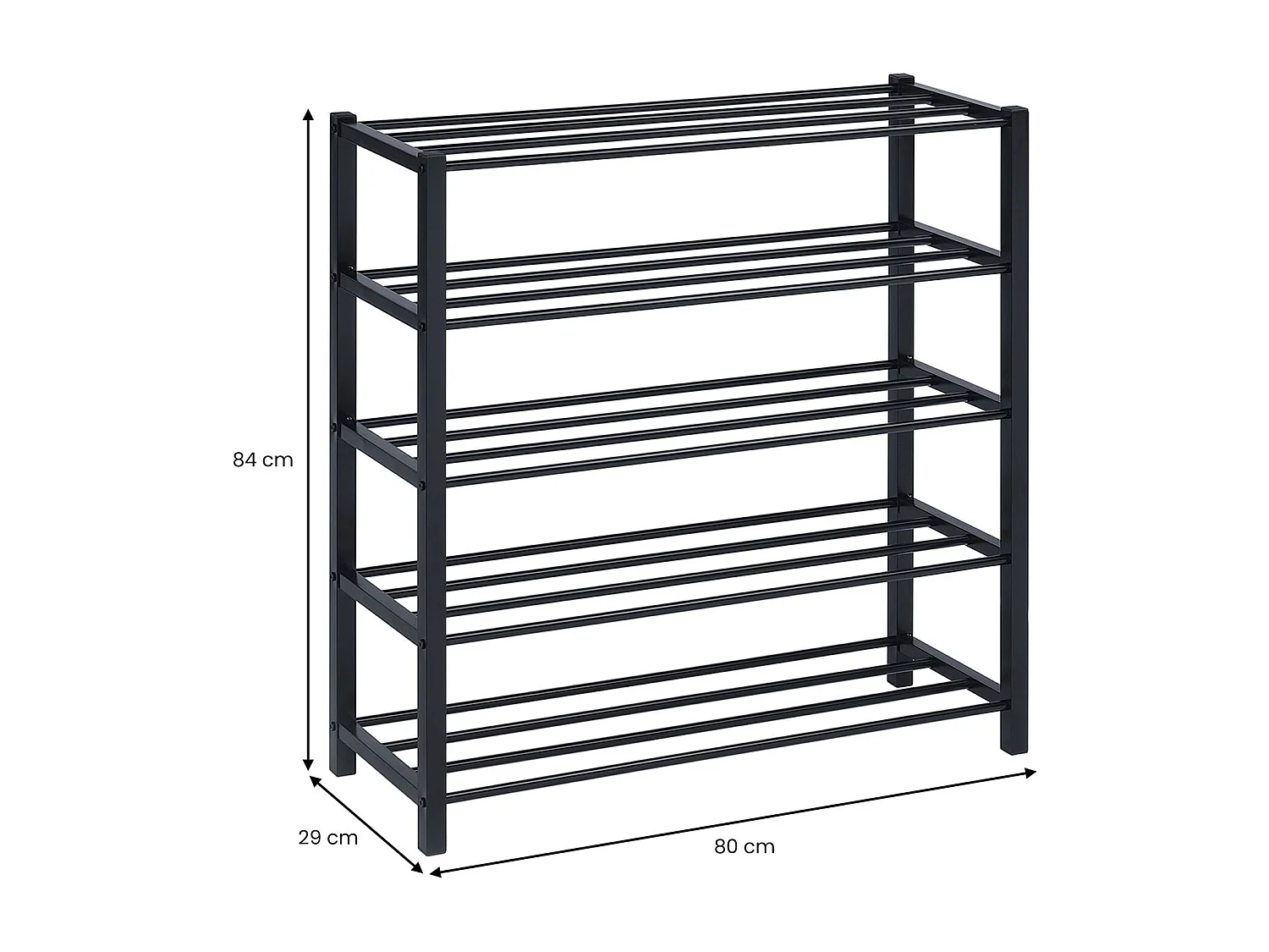 Étagère à chaussures NAVAN rangement porte-chaussures avec 5 niveaux en métal laqué noir pour 20 paires de chaussures