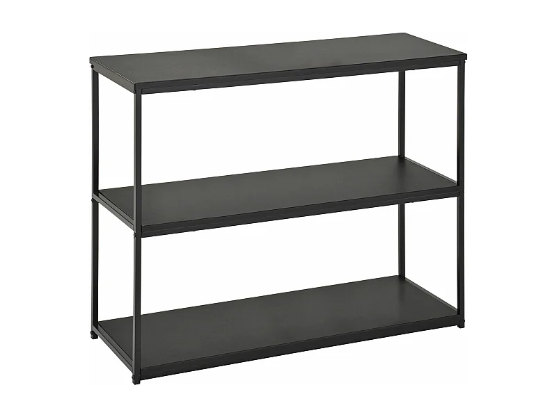 Etagère de rangement SENDAI en métal noir et 3 tablettes en MDF noir, étagère au sol dim 100x81x35 cm, meuble style moderne