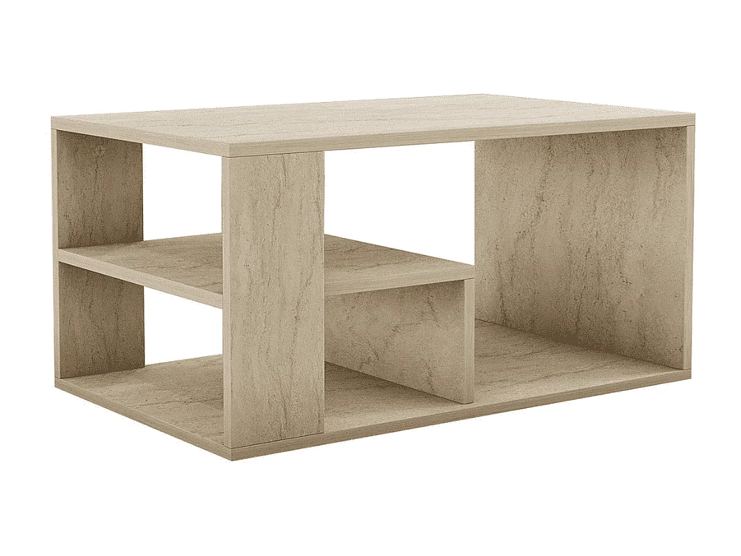 Couchtisch mit Regalböden, Travertin-Dekor L80 cm - EROS