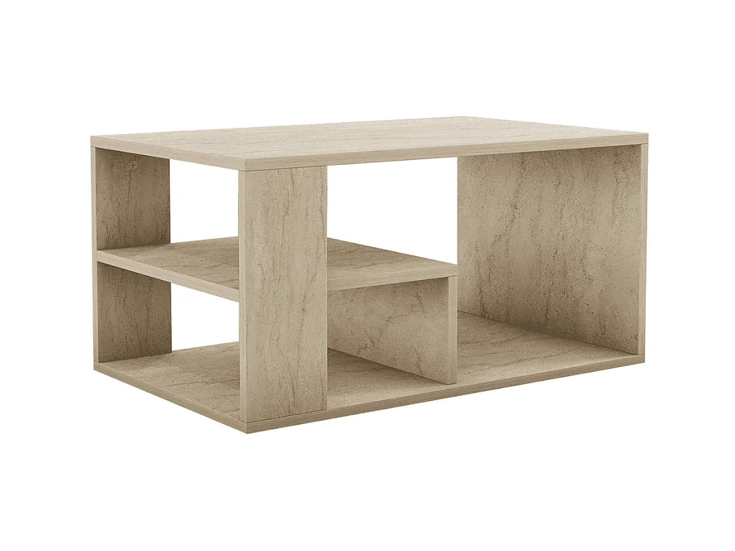 Table basse avec étagères décor travertin L80 cm - EROS