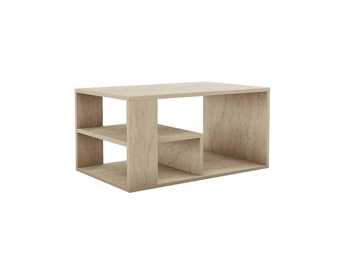 Table basse avec étagères décor travertin L80 cm - EROS