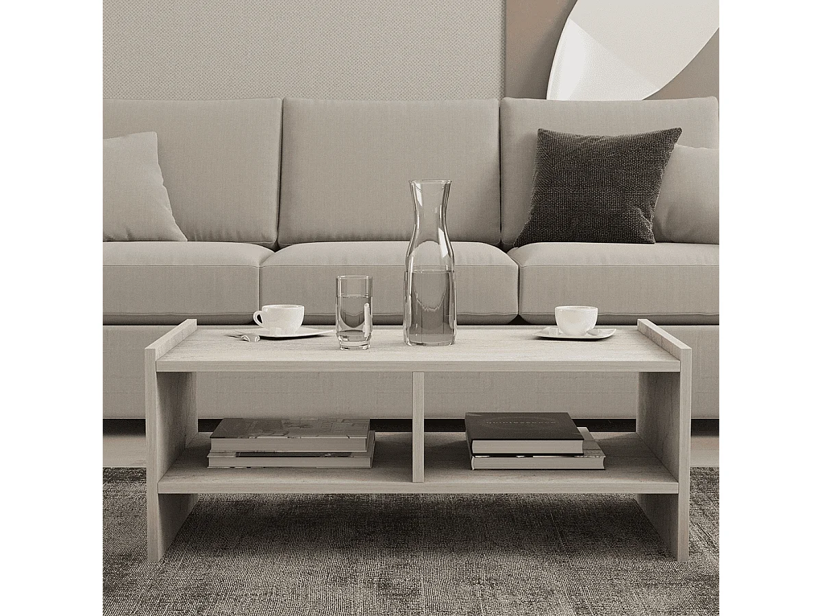 Table basse 2 niches ouvertes décor travertin L90 cm - PERA