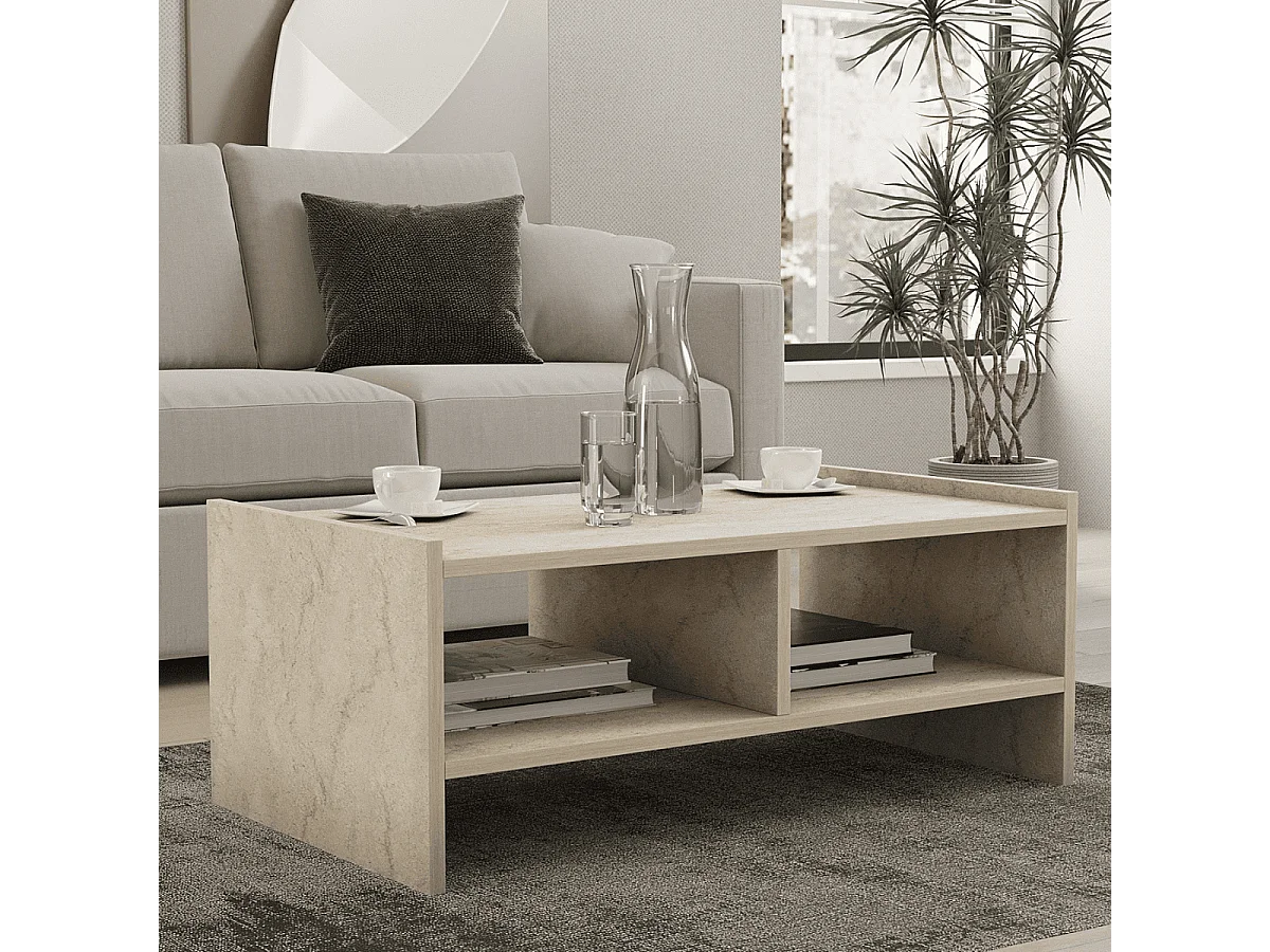 Tavolino con 2 nicchie aperte, decorazione travertino L90 cm - PERA