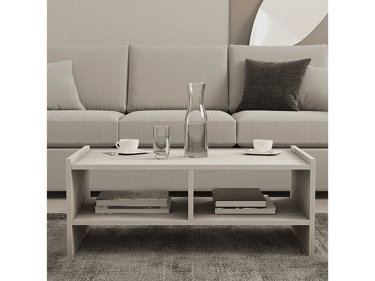 Tavolino con 2 nicchie aperte, decorazione travertino L90 cm - PERA