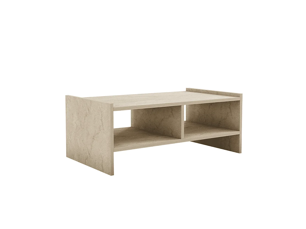 Table basse 2 niches ouvertes décor travertin L90 cm - PERA