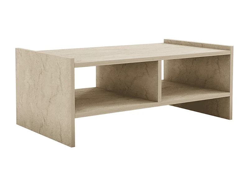 Couchtisch mit 2 offenen Fächern, Travertin-Dekor L90 cm - PERA