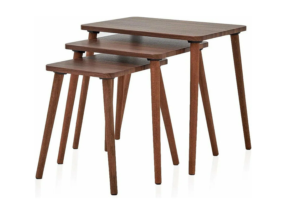 Set van 3 nestbare salontafels, walnoot decor L58 cm - TUVAL