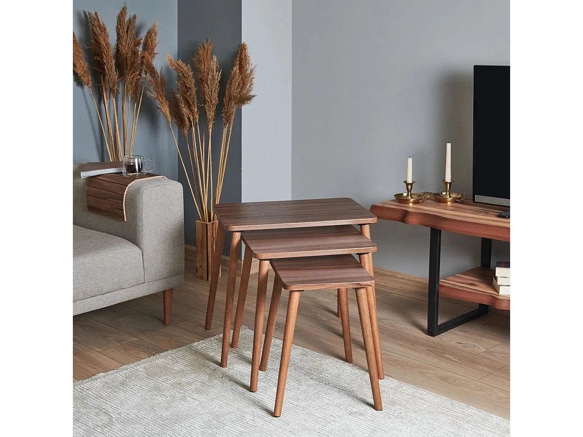 Set van 3 nestbare salontafels, walnoot decor L58 cm - TUVAL