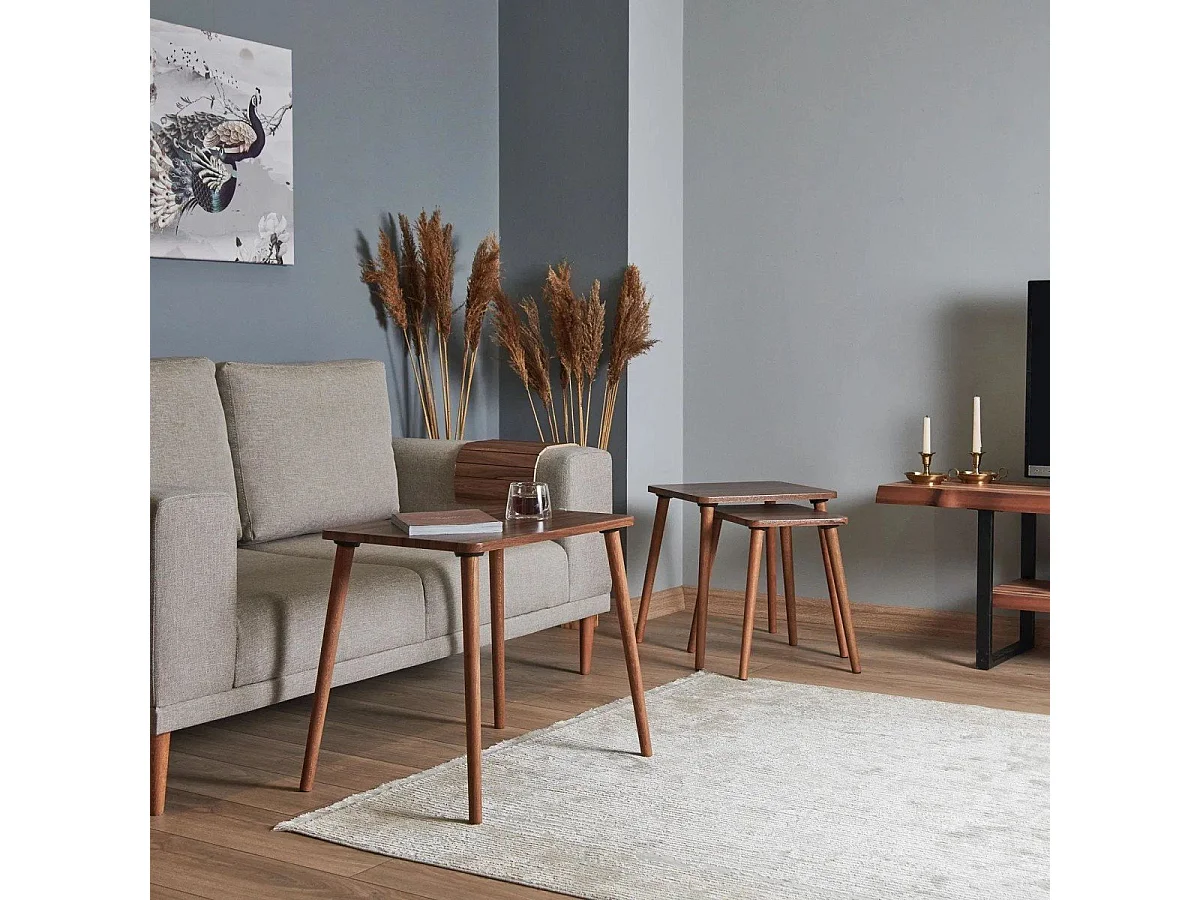 Set van 3 nestbare salontafels, walnoot decor L58 cm - TUVAL