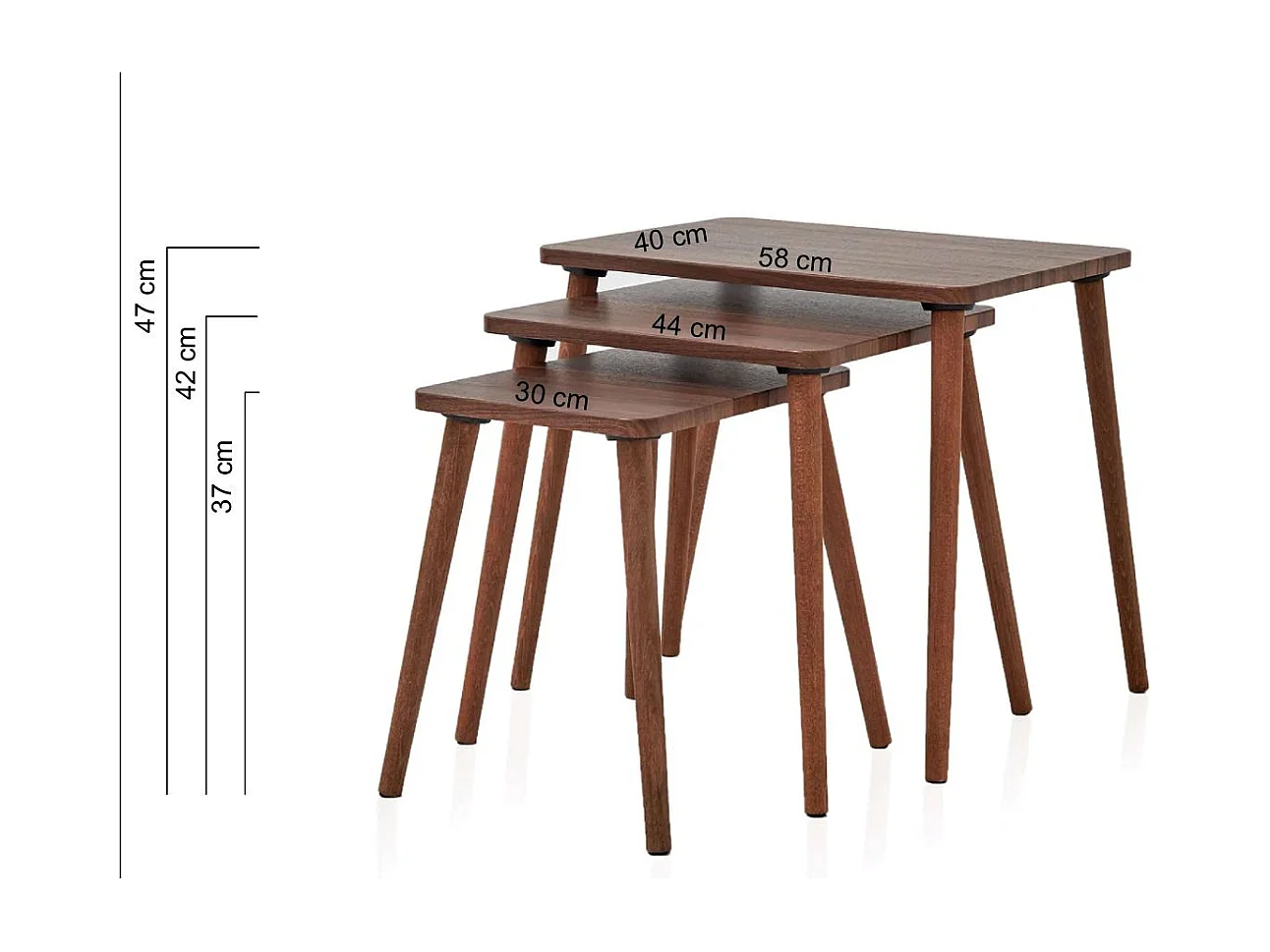 Set van 3 nestbare salontafels, walnoot decor L58 cm - TUVAL