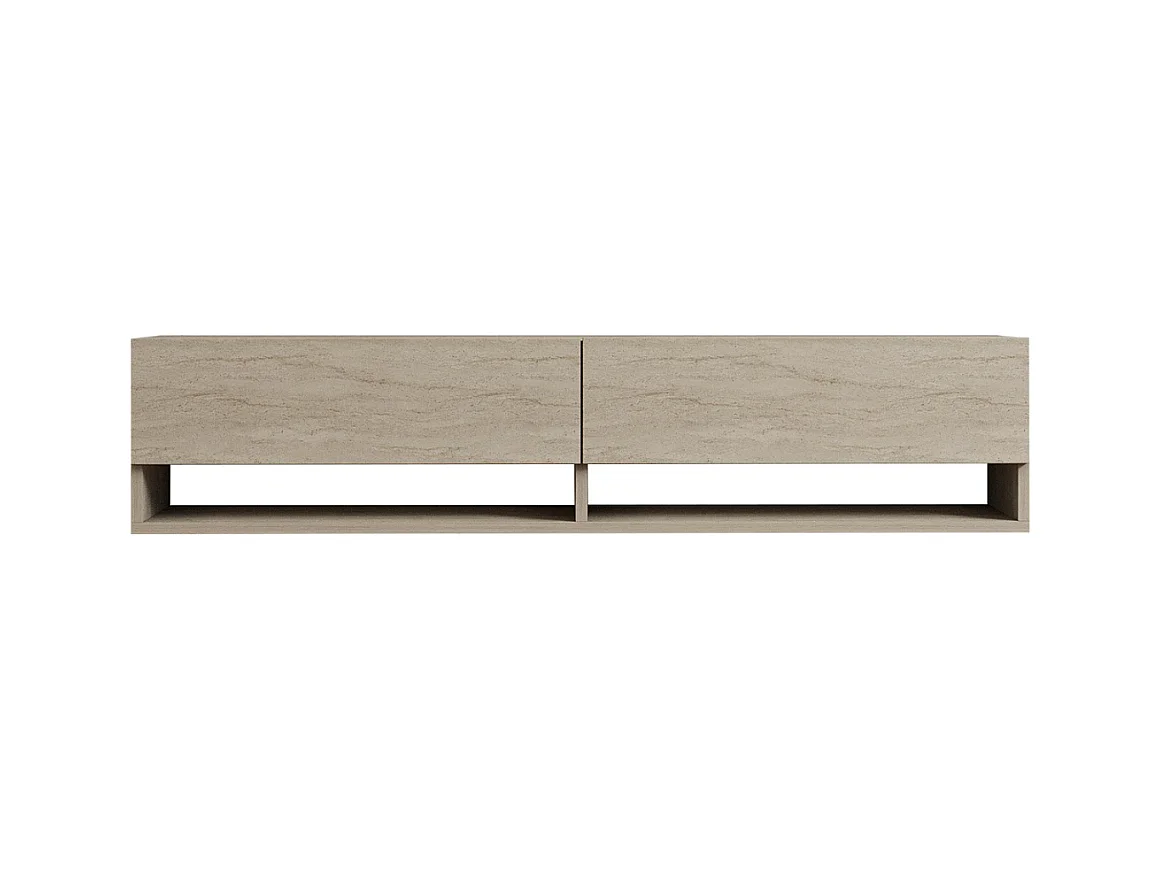 Meuble TV suspendu 2 portes abattantes décor travertin L141 cm - ARGES