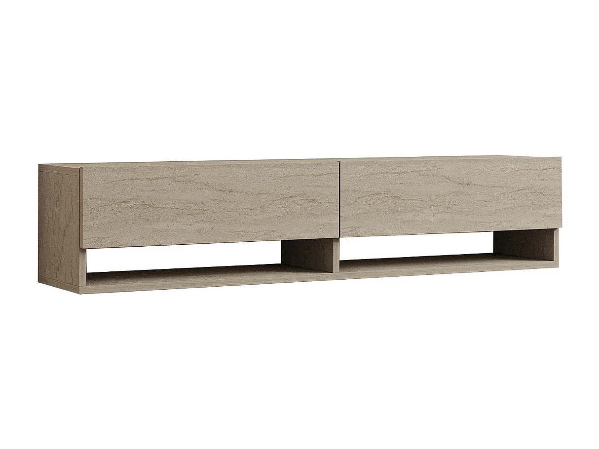 Elegancka szafka pod telewizor – 141 x 31 x 30 cm – kolor trawertynu – płyta wiórowa pokryta melaminą