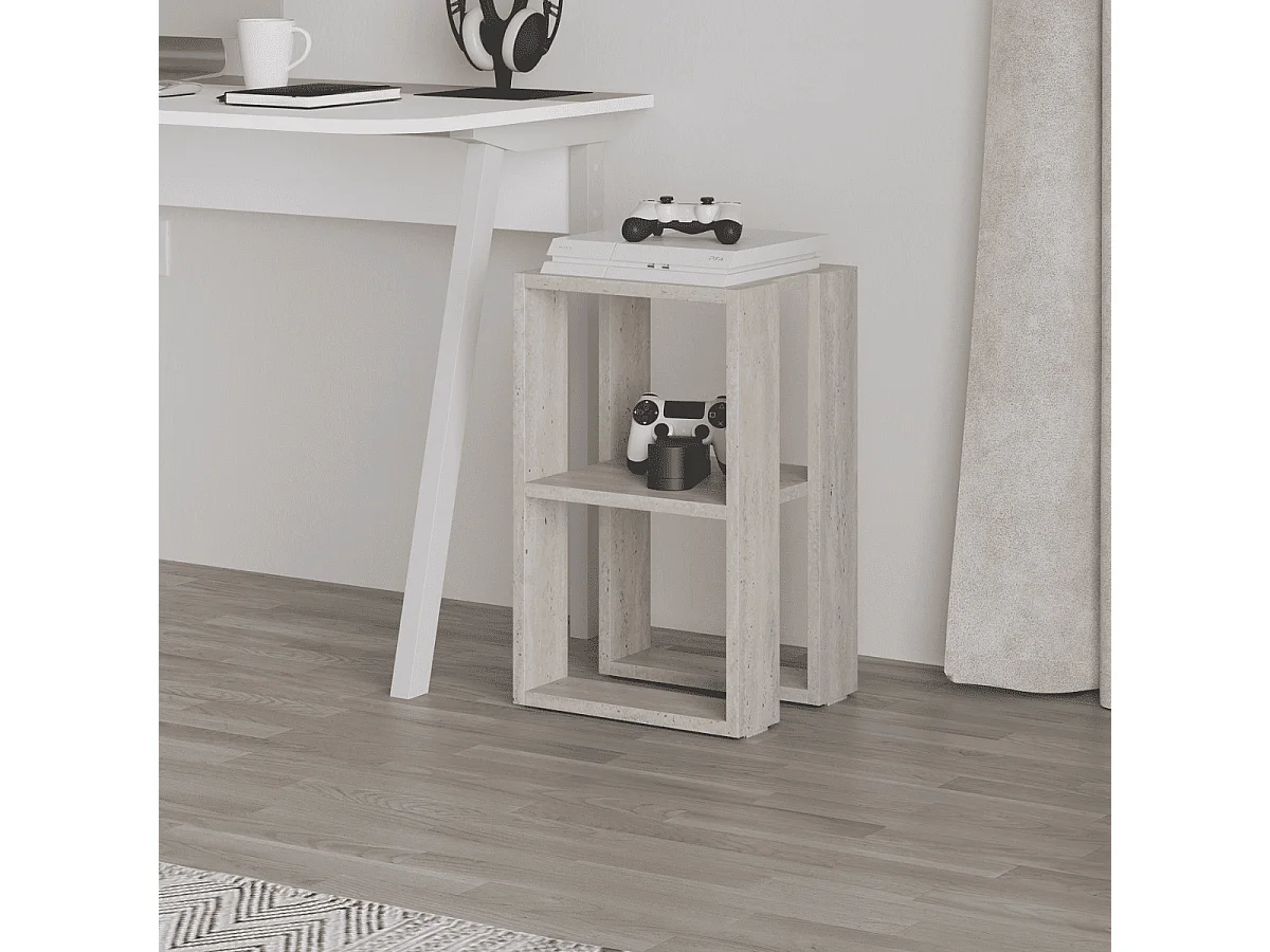 Table de chevet 2 étagères décor travertin H55 cm - LONIE