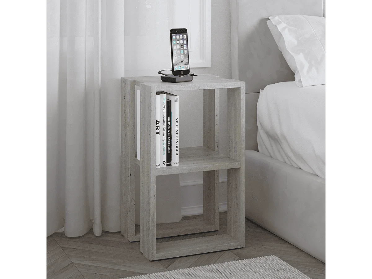 Nachttisch mit 2 Regalböden, Travertin-Dekor H55 cm - LONIE