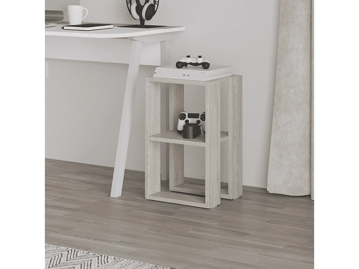 Table de chevet 2 étagères décor travertin H55 cm - LONIE