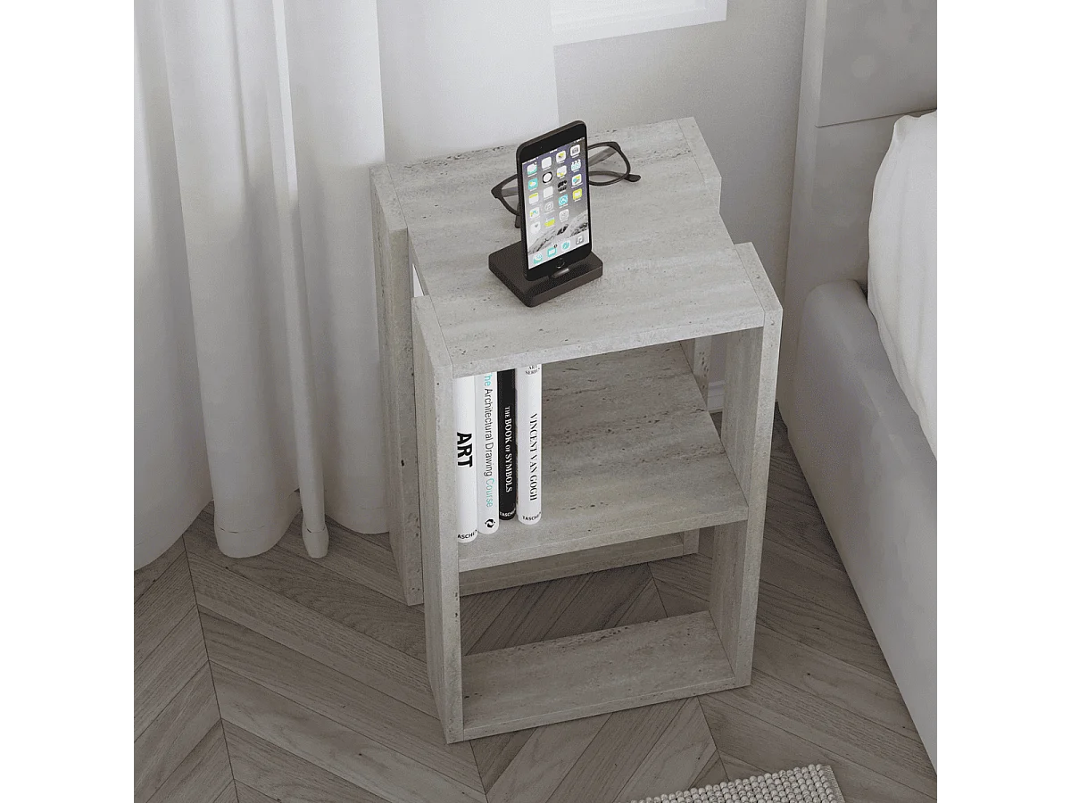 Table de chevet 2 étagères décor travertin H55 cm - LONIE
