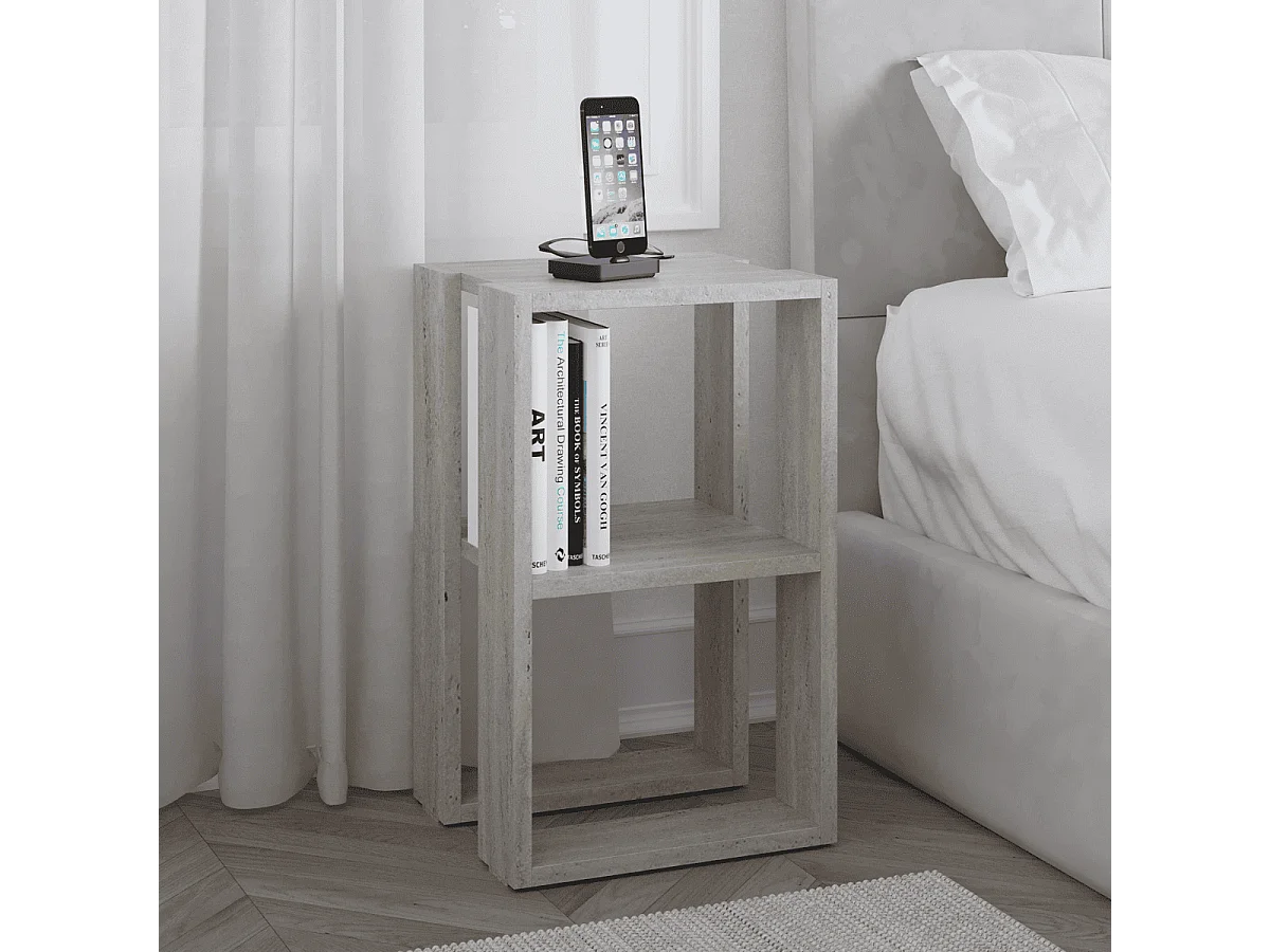 Table de chevet 2 étagères décor travertin H55 cm - LONIE