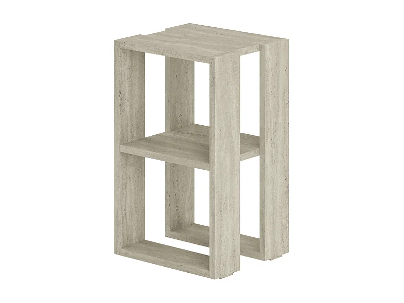 Comodino con 2 ripiani, decorazione travertino H55 cm - LONIE