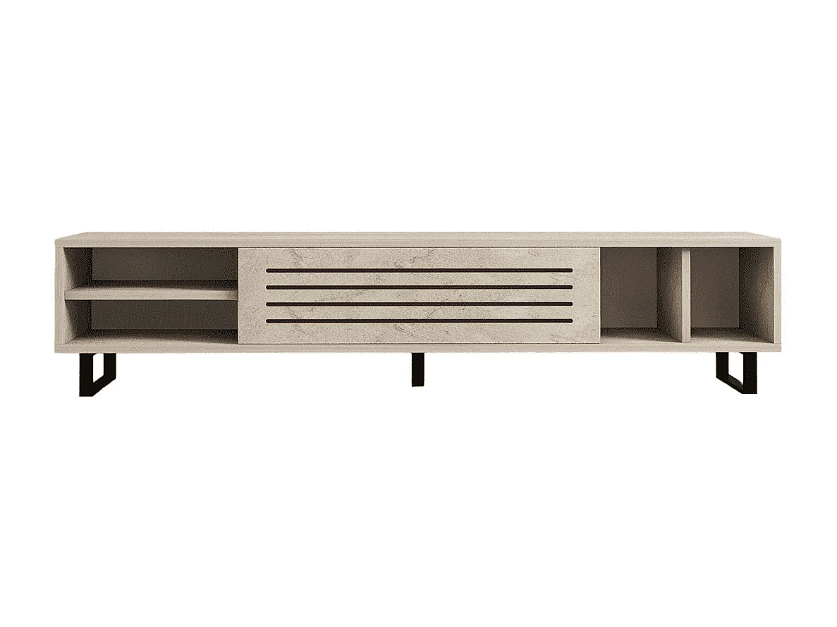 TV-bänk – 160 cm x 35 cm x 40 cm – travertinfärg – melaminbelagd spånskiva