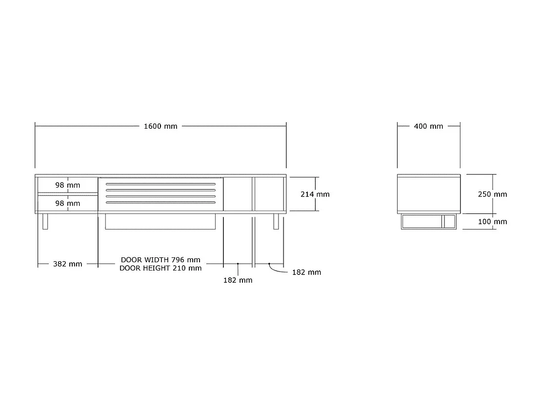 TV-bänk – 160 cm x 35 cm x 40 cm – travertinfärg – melaminbelagd spånskiva