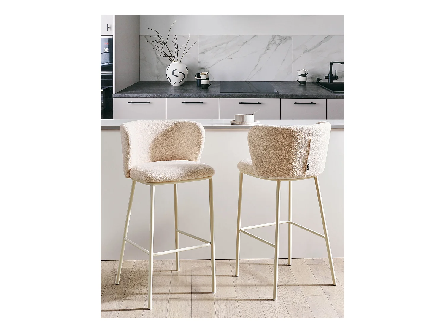Lot de 2 chaises de bar MINA II Bouclé Beige clair