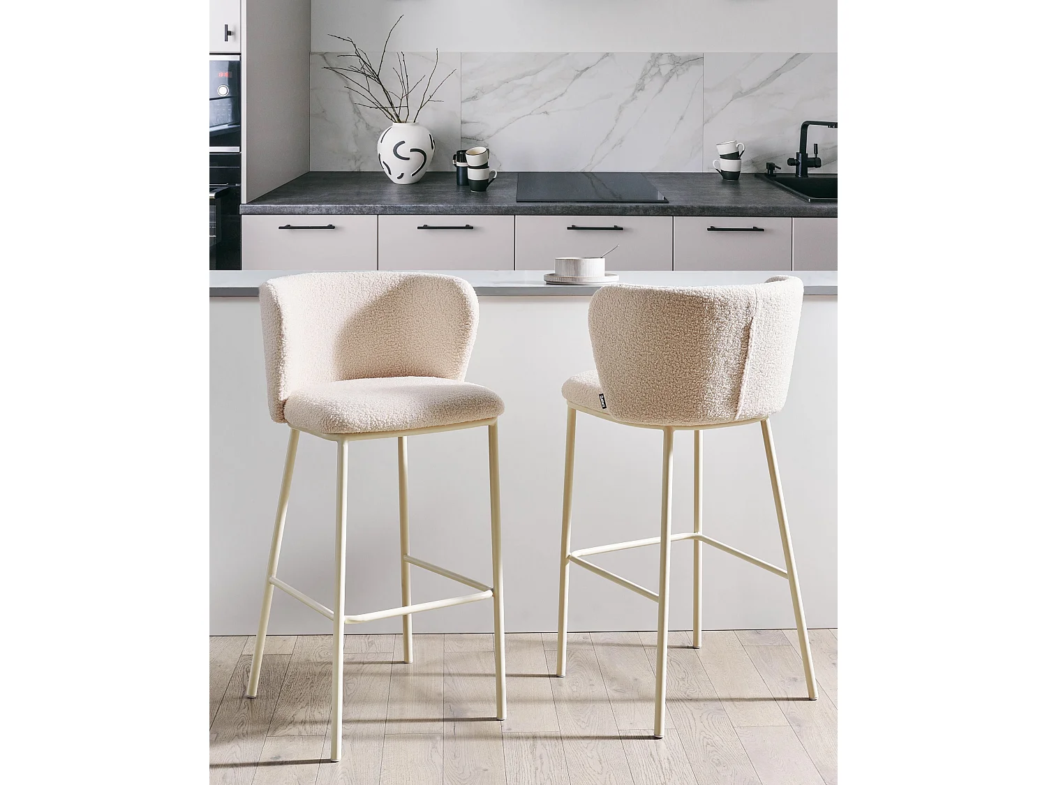 Set di 2 sedie alte MINA II Bouclé Beige chiaro