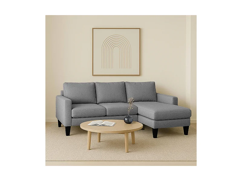 Canapé d'angle droit en tissu 3 places gris